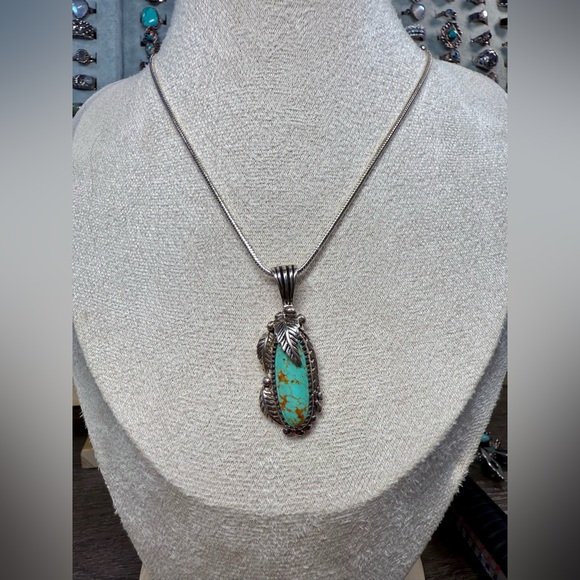 Carol Felley Turquoise Sterling Silver Leaf Pendant SouthwesternVintage.